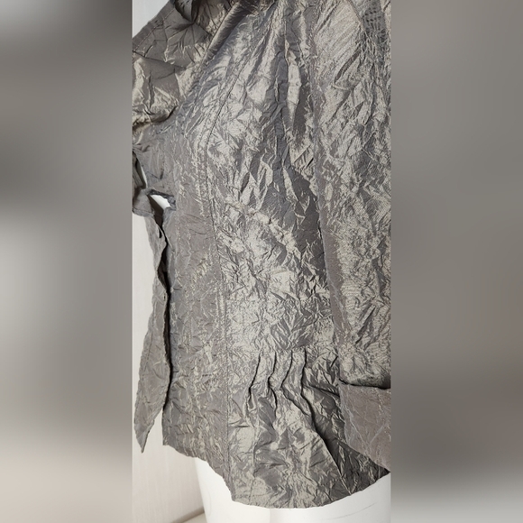 Chicos Jacket Size 0 Crinkled Sheen Jolena 3/4 Sleeve Open Front Egyptian Sand - Picture 4 of 8